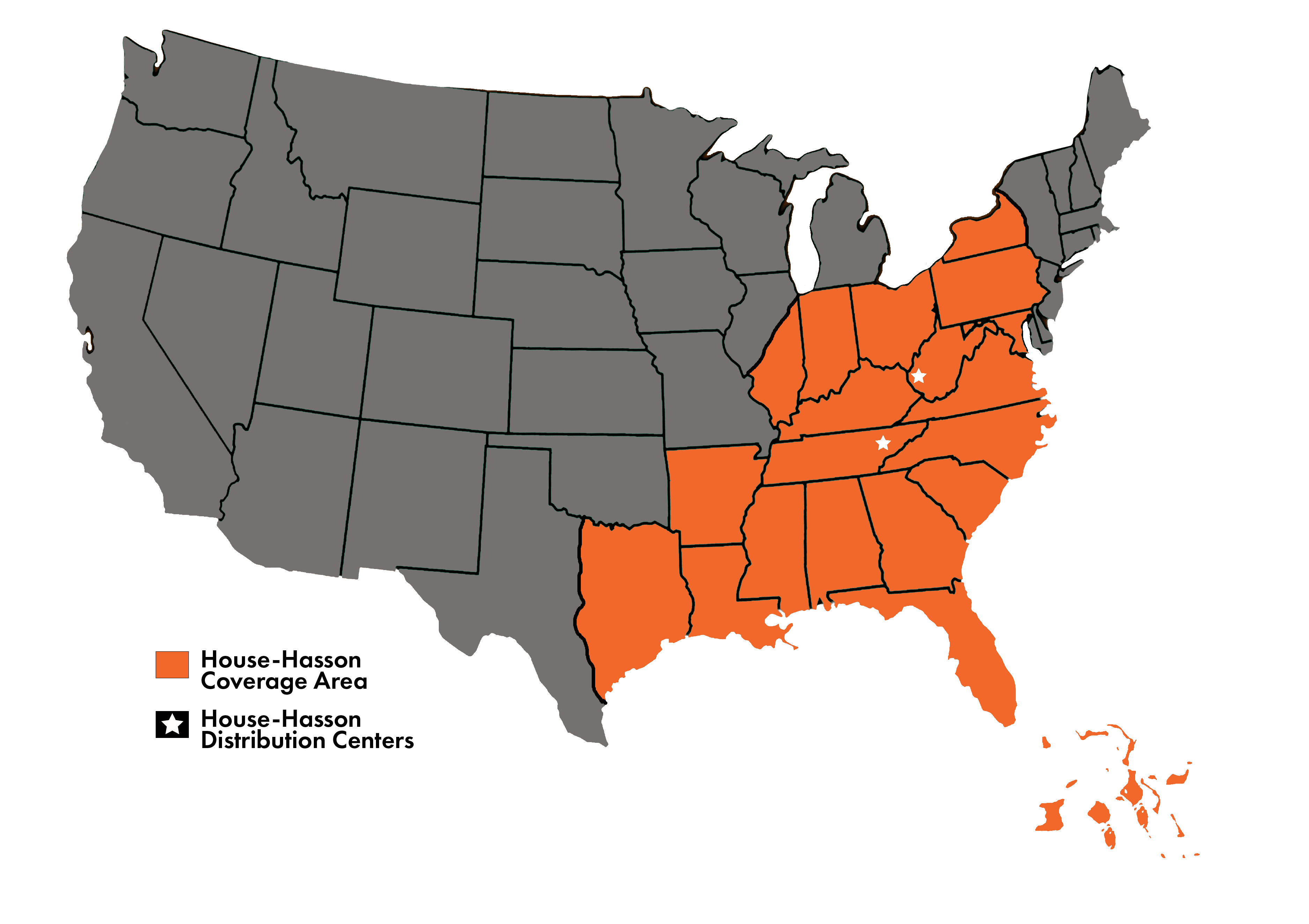 United States map of House-Hasson's coverage area