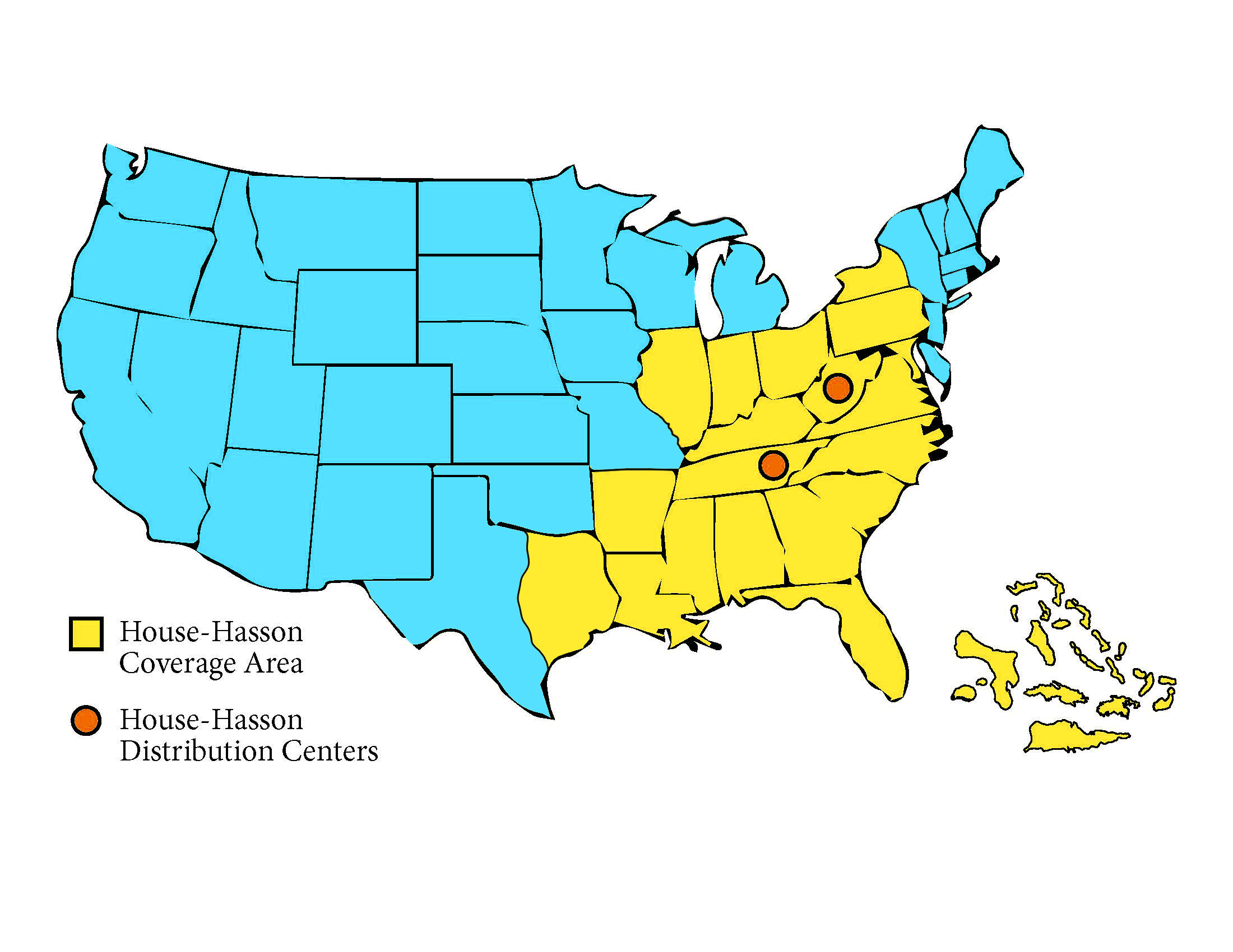United States map of House-Hasson's coverage area