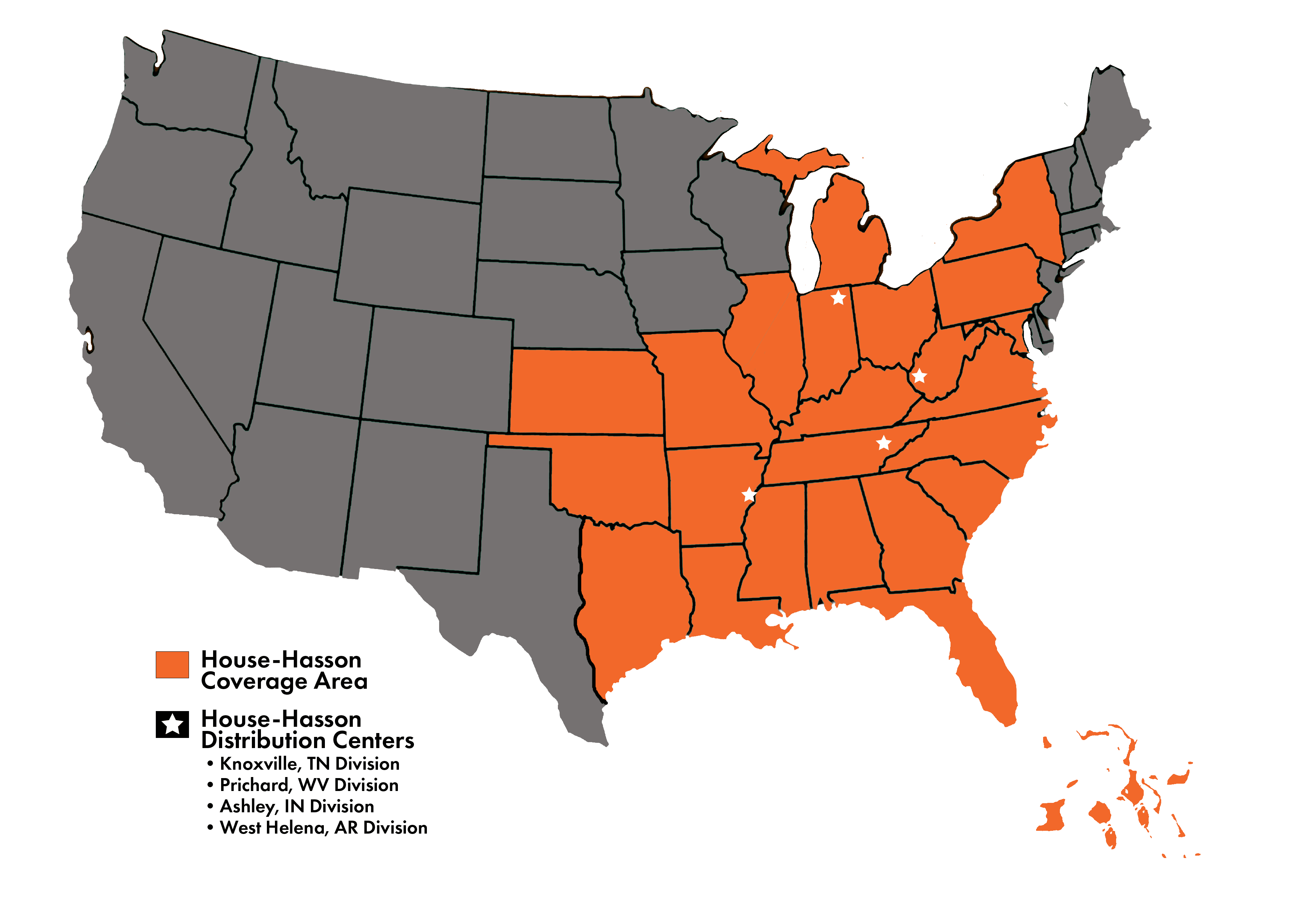 United States map of House-Hasson's coverage area